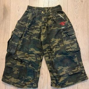 Men's Camo Cargo Shorts with Red Logo